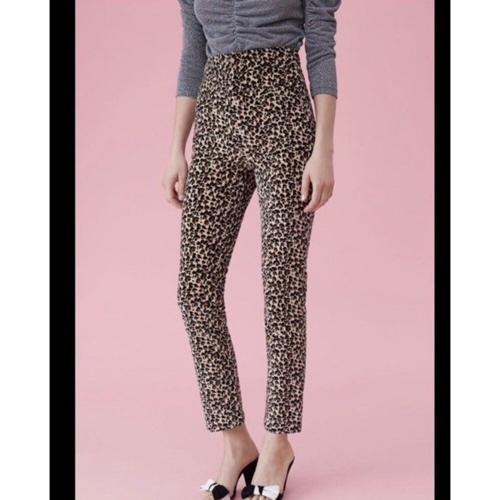 Rebecca Taylor 2 Leopard Velveteen Pants Velvet Animal Print Corset Waist High
